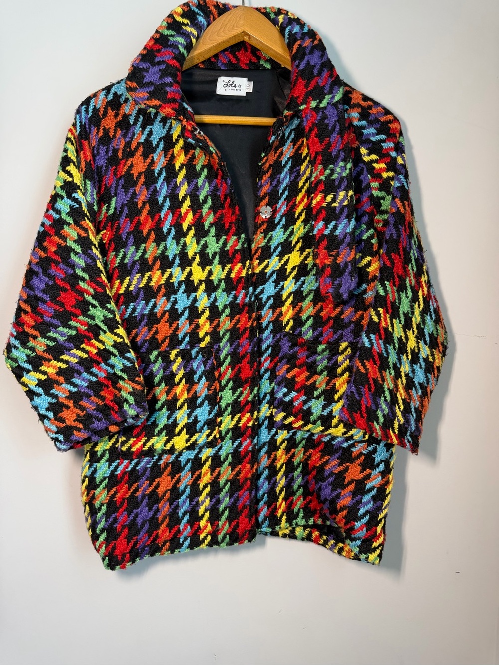 Lola + The Boys Rainbow Houndstooth Oversized Jacket Coat Size 10 - Picture 2 of 12